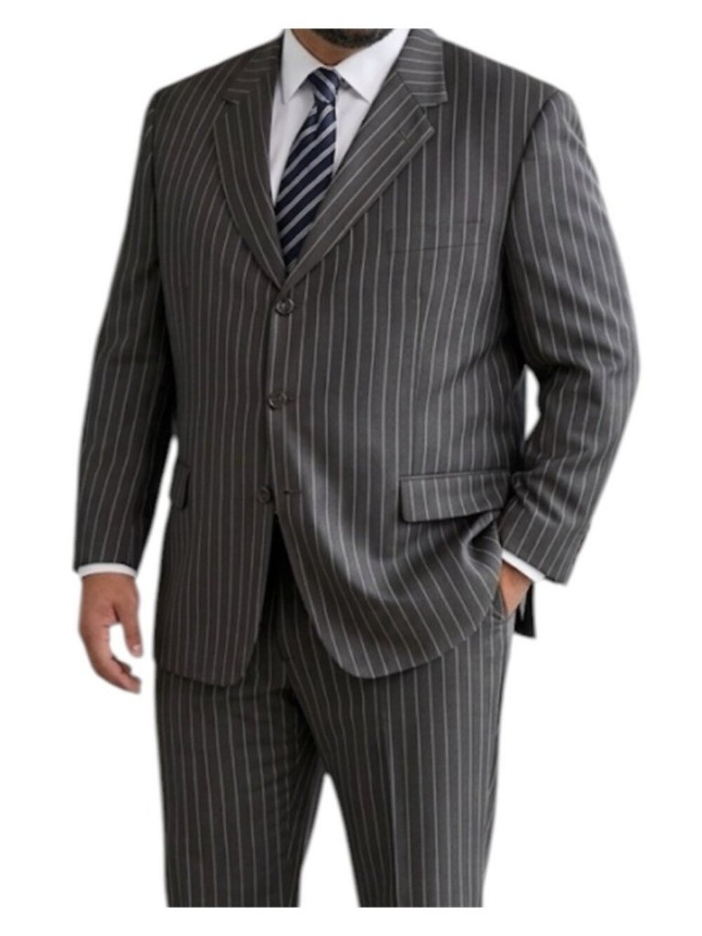 Mario Rossi Gray Pinstriped Business Career Formal Suit Jacket Sport Coat 48R